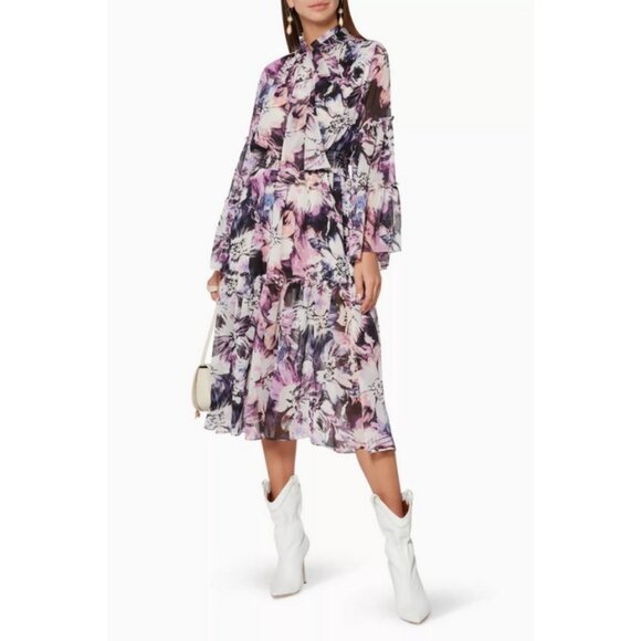 💕MISA LOS ANGELES💕 Merce Dress ~ Purple Floral Print Large EUC - Picture 5 of 12